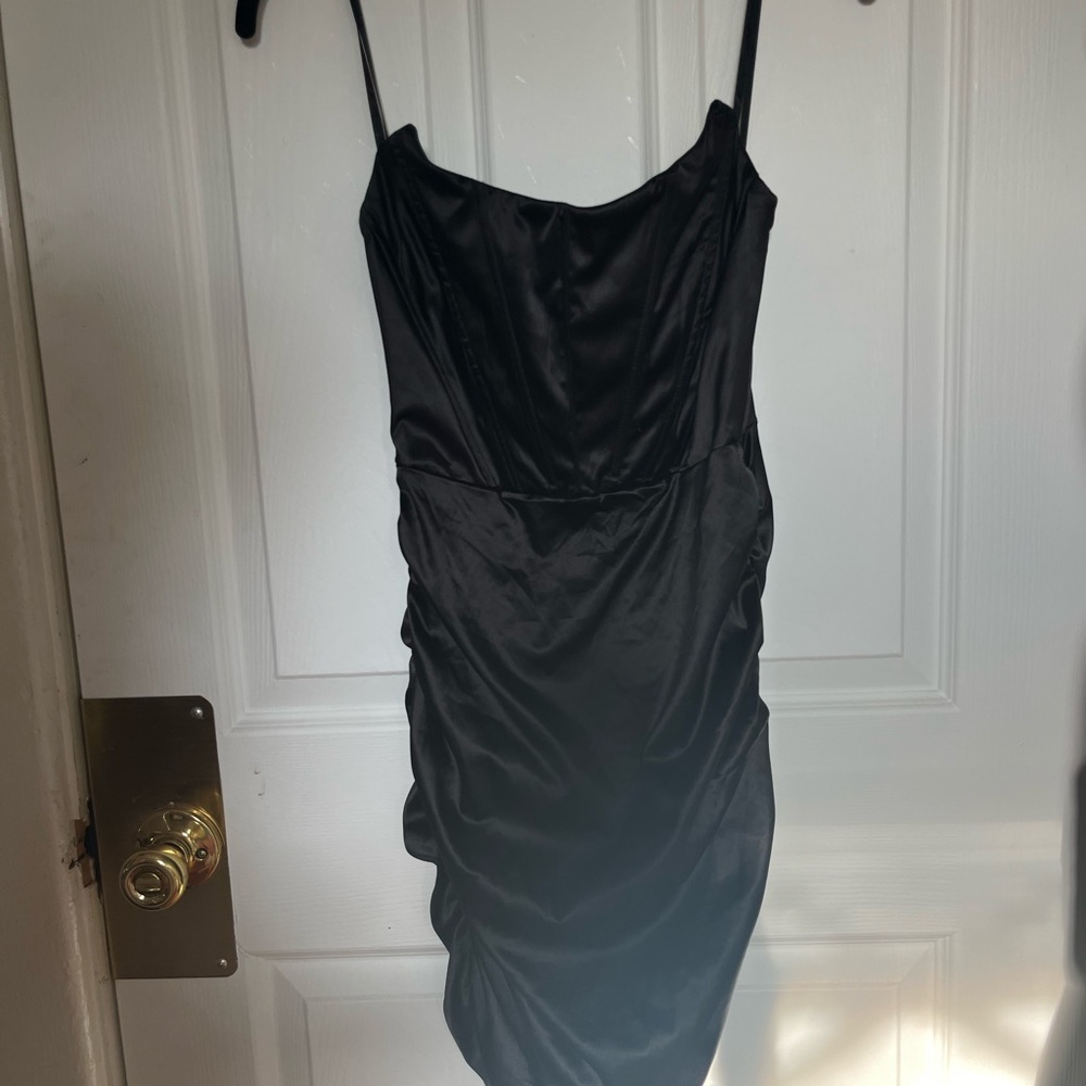 Windsor Black Ruched Slip Mini Dress
